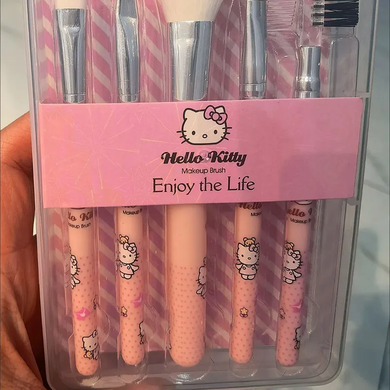 سانريو مرحبا كيتي فرشاة للمكياج 5 قطع فرشاة صغيرة حقيبة مستحضرات تجميل المحمولة المخفي فرشاة لمساحيق التجميل مجموعة لينة النساء أدوات ماكياج الوجه