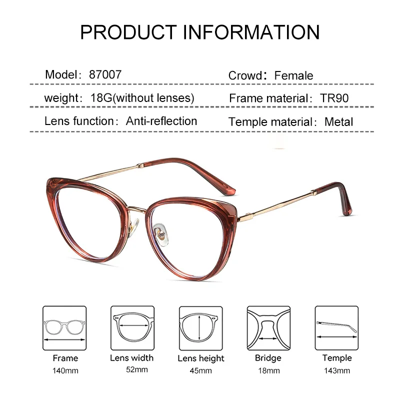 EYORA Fashion Metal Cat Eye Reading Glasses Anti Blue Light Myopia Glasses Photochromic Progressive Prescription Optical Eyewear