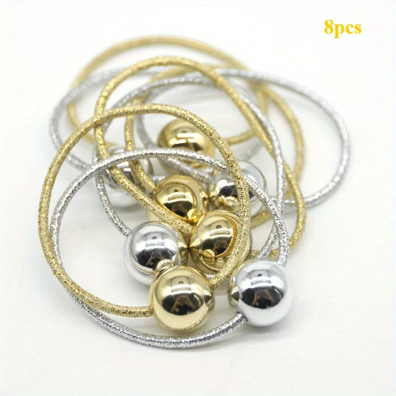 Elegant Gold Silver Bead Hair Ties Set