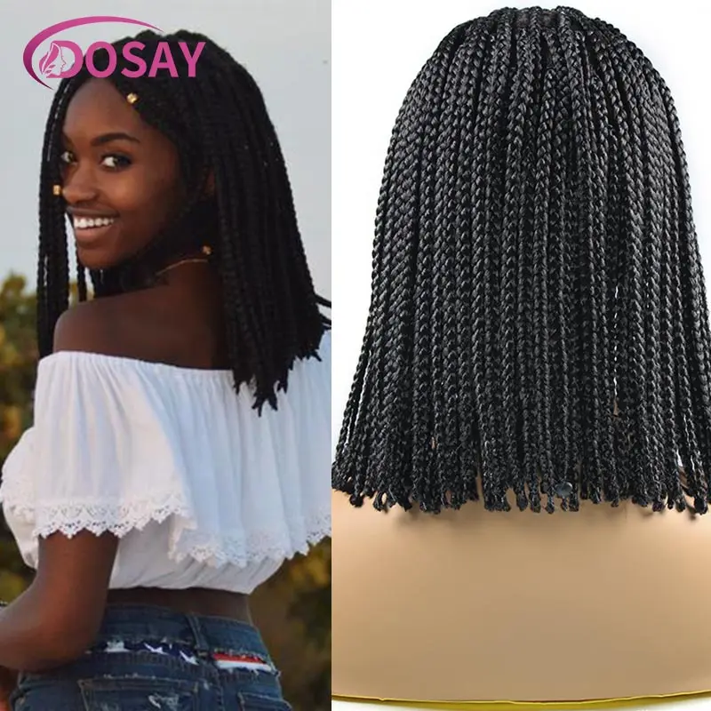 10 Inch Synthetic Box Braided Full Lace Wigs Black Cornrow Crochet Lace Front Square Part Braid Wigs Dreadlock Wigs for Braiding