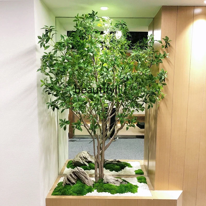 Y Artificial Plant Bonsai Shopping Mall Living Room Decoration Fake Trees Bell Large Green Plant Banyan Leaf