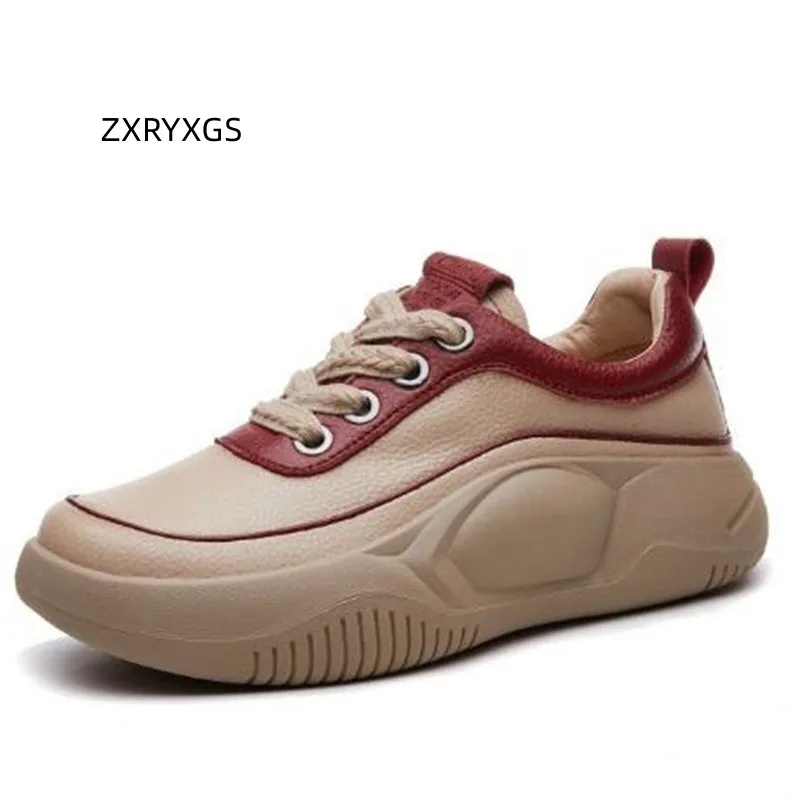 

ZXRYXGS 2023 New Autumn Lace-up Spell Color Genuine Leather Sneakers Women Trend Shoes Flat Platform Casual Sneaker Casual Shoes