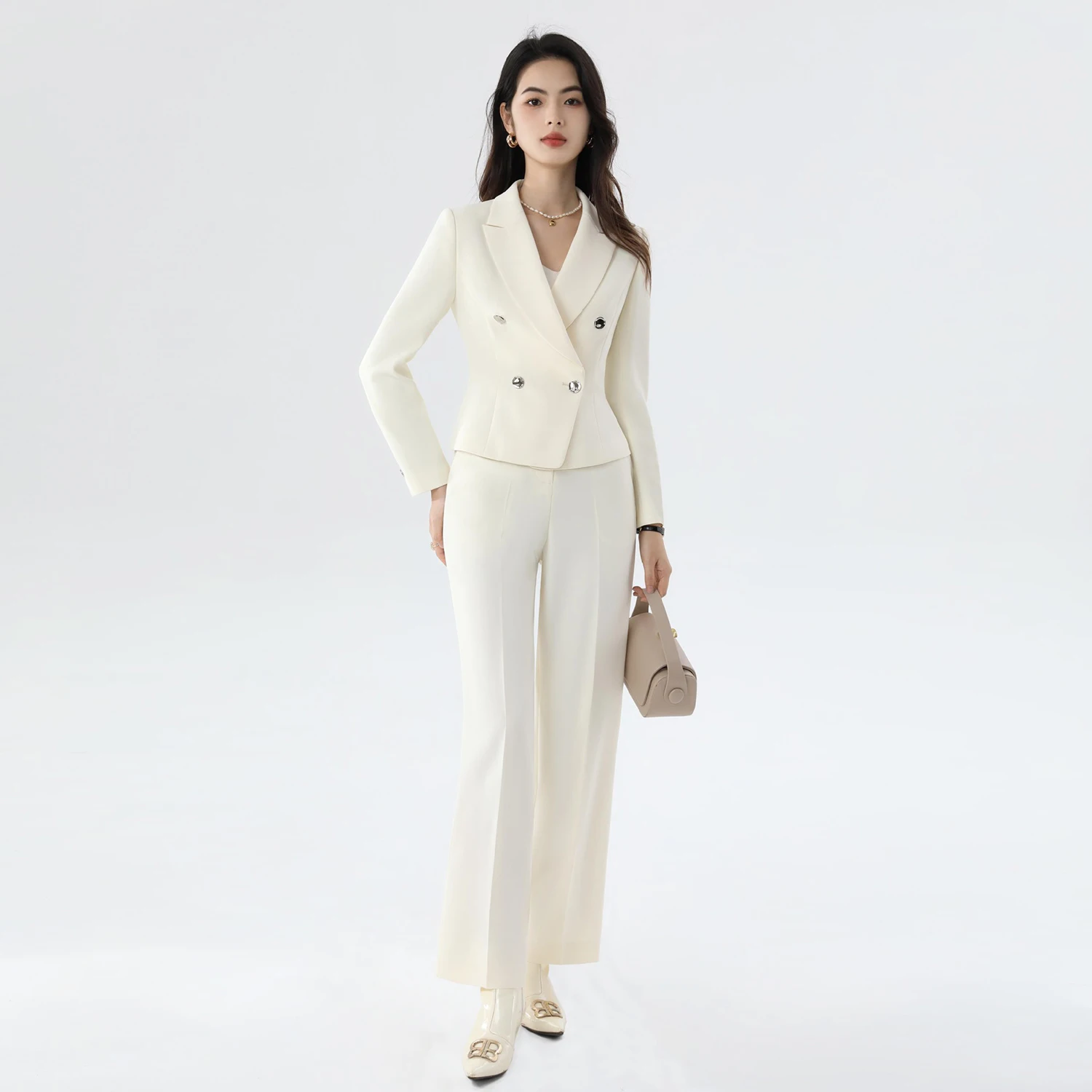 

Allingentle женский комплект из 2 предметов цвета слоновой кости, деловой костюм, элегантный брючный костюм, комплект для повседневной вечеринки, офисной работы, наряды на заказ