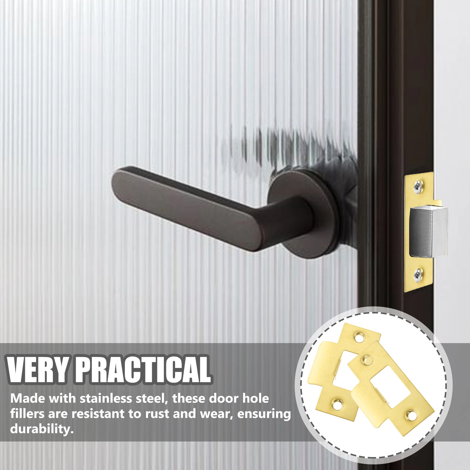 

2pcs Door Lock Tongue Buckle Stainless Steel Sidebar Cover Plate Hole Filler Deadbolt Strike Reinforcement Hardware