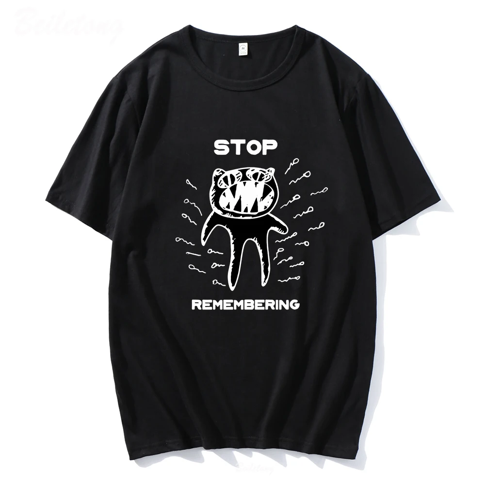 Radiohead T Shirt Men STOP REMEMBERING Funny Print Oversized 100%Cotton Unisex T-shirts Indie Rock Band Music Tees Harajuku Tops