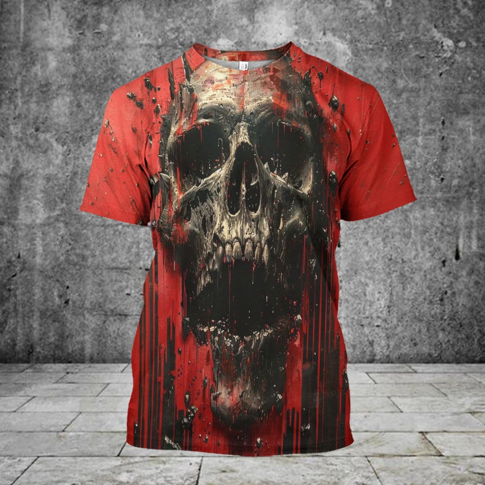 Halloween Men\'s T-shirt Skull 3D Printing T-shirts Casual Harajuku Short Sleeve Tees Oversized Men Clothing Tops Hip Hop Clothes