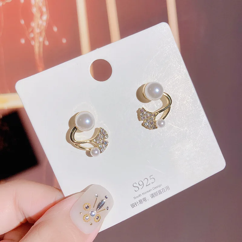 تقليد اللؤلؤ الجنكة بيلوبا يترك كريستال منحني الظهر شنق آخر وأقراط اثنين في واحد Brincos مجوهرات عيد ميلاد فتاة هدية