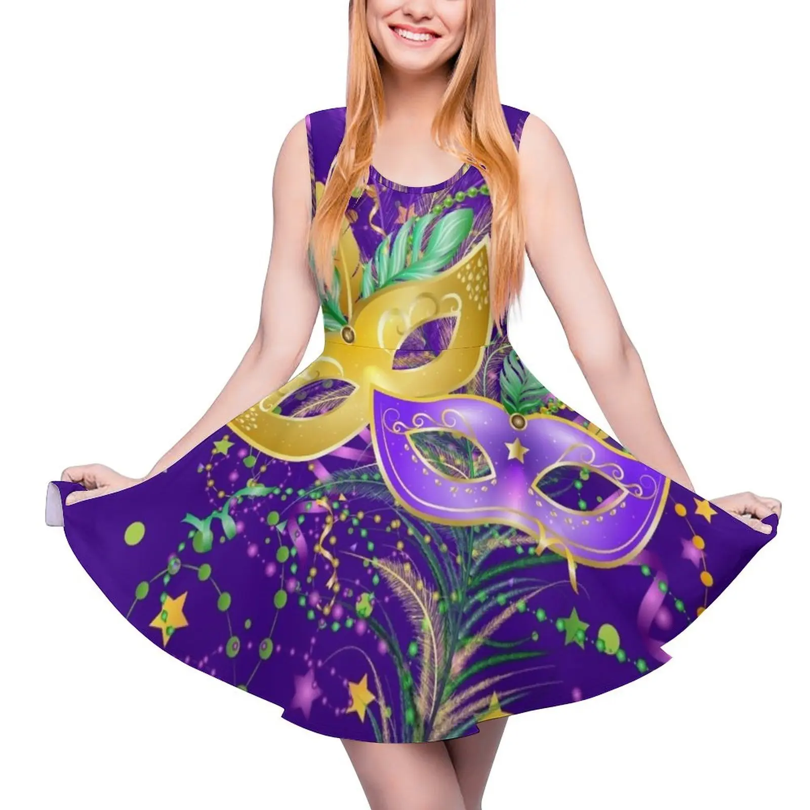 Mardi Gras Celebration Sleeveless Dress elegant chic women dresses promotion Womens evening dress Clothing