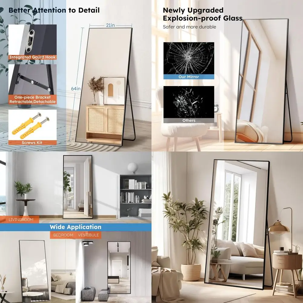 

63.9 Tall Floor Mirror, Lean or Hang, Full-Length, Bedroom/Living Room, Black