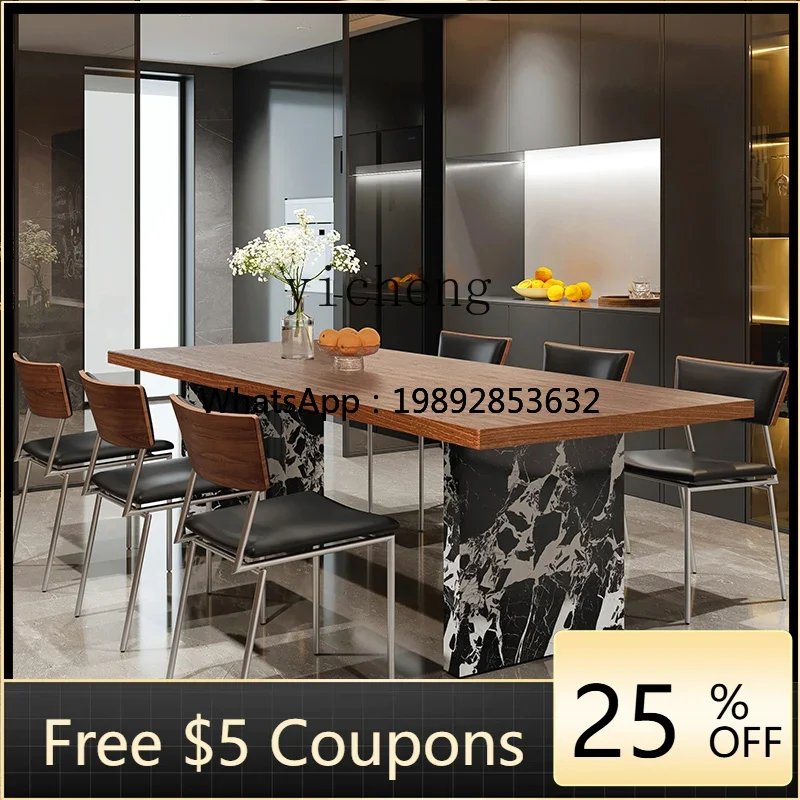 AB   medium and ancient style walnut rock slab retro dining table and chair combination simple  apartment rectangular workbench