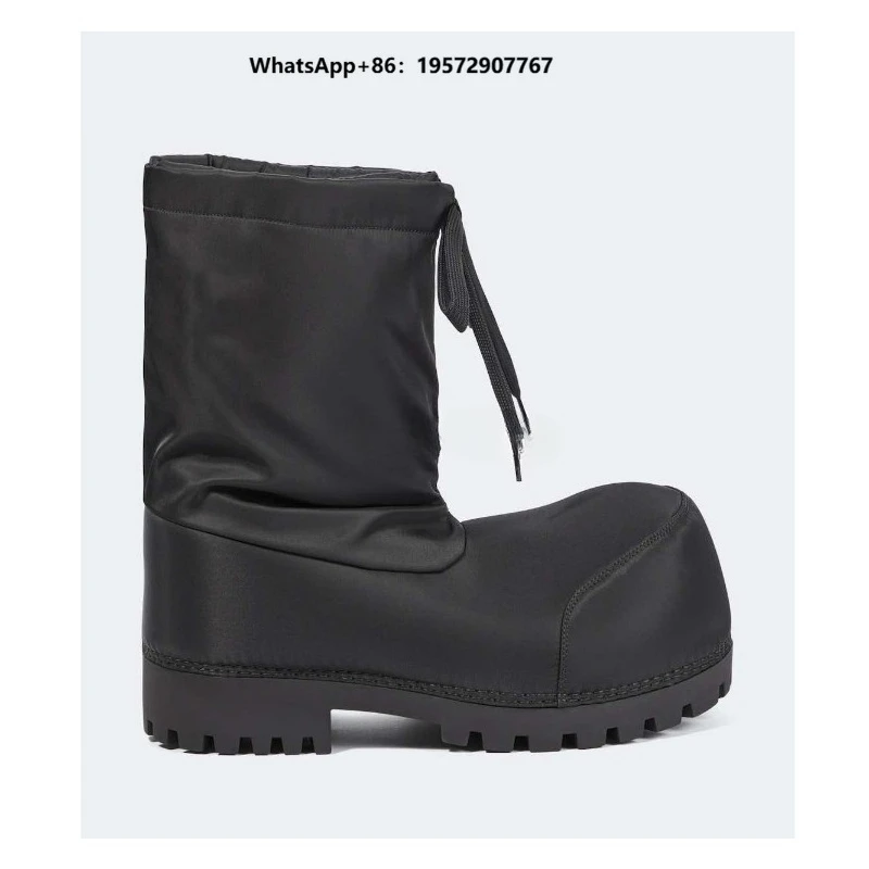 Exaggerated Extra Round  Quality Unisex Women Skiwear Super Soft Calfskin Men Ski Boots Round Toe  low Snow Boots