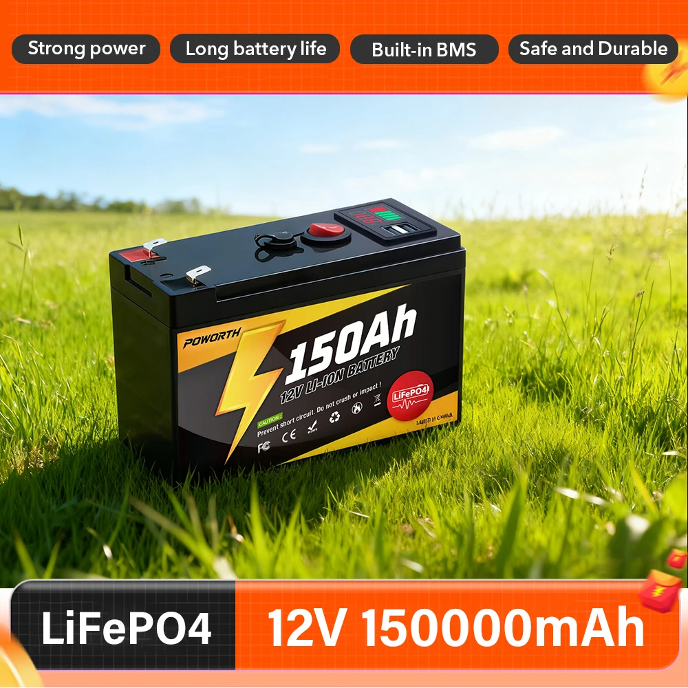 

12V 150Ah Lithium Deep Cycle LiFePO4 Battery for Solar,Fish Finder, Power Wheels, Lighting, Off-Grid Applications Built-in BMS