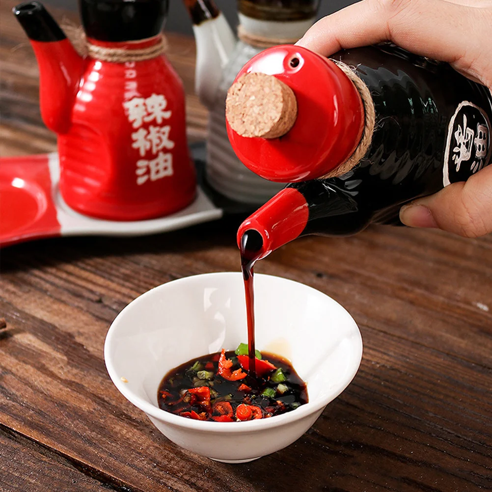 Ceramic Soy Sauce Bottle Travel Containers for Liquids Kitchen Oil Pot Balsamic Vinegar Wood Accessory Condiment Seasoning