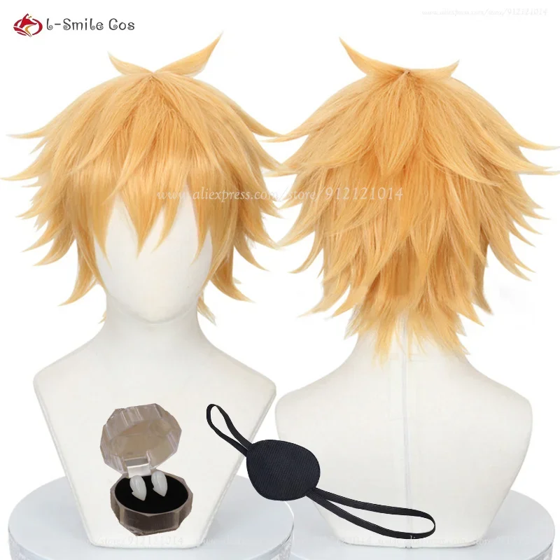 New Denji Wig Anime COS Denji Cosplay Wig Eyes Patch Short Golden Heat Resistant Synthetic Hair Party Wigs Wig Cap