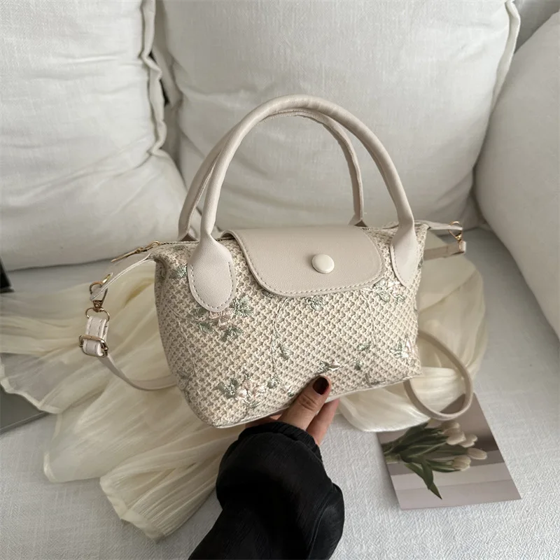 New Fashion Casual Straw Single Shoulder Crossbody Bag flower Small Top-handle Bags For Women Travel Beach Handbags