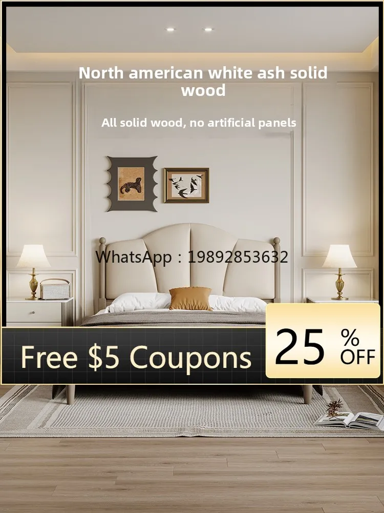 

YFY Wood Art Cream Style White Wax Wood Solid Wood Children's Bed Small Apartment Soft Pack Youth Bed