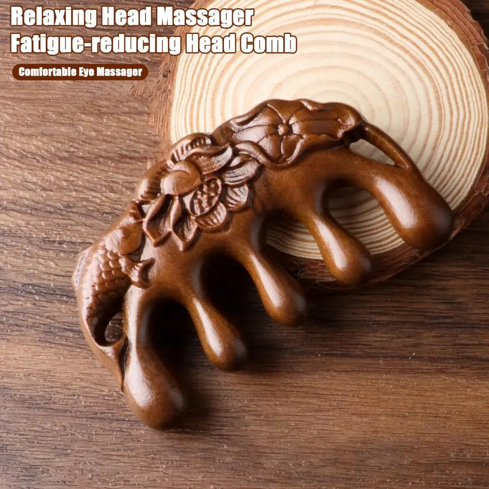 

Sandalwood Scalp Massage Comb Wide Teeth Carved Lotus Fish Hair Growth Promotion Wooden Head Full Body Massager Comb Smooth Hair