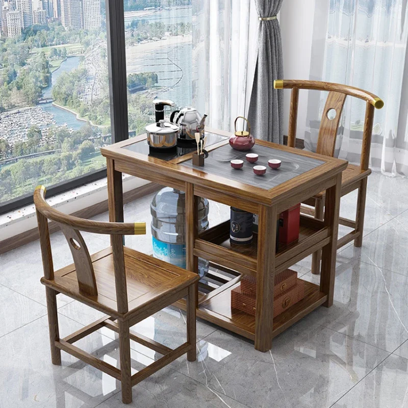 CZ-18 Elm Solid Wood Small Kung Fu Tea Table Integrated Water Boiler Tea Table with Teaware Set for Home Use