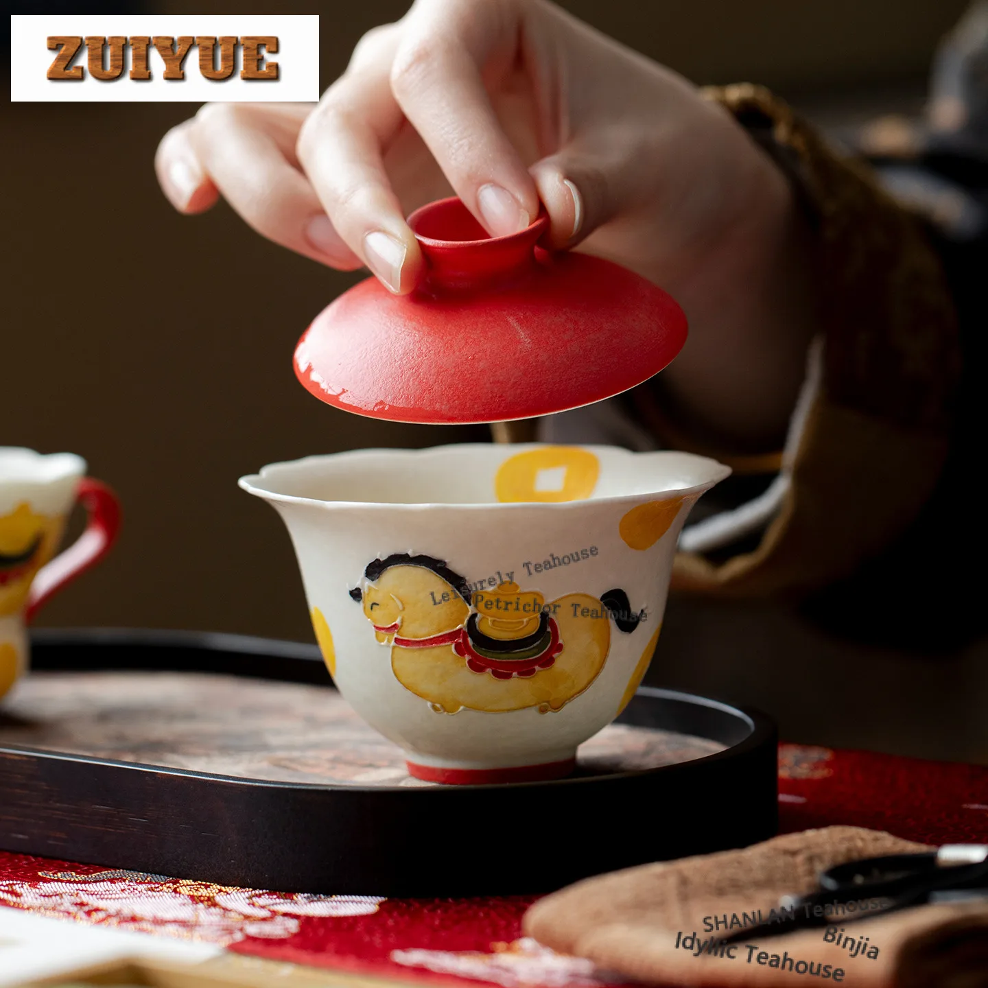 160ml Hand Painted Horse Get Wealth Gaiwan Antique Tea Tureen Tea Bowl With Lid Kit Tea Making Cover Bowl Tea Ceremony Craft