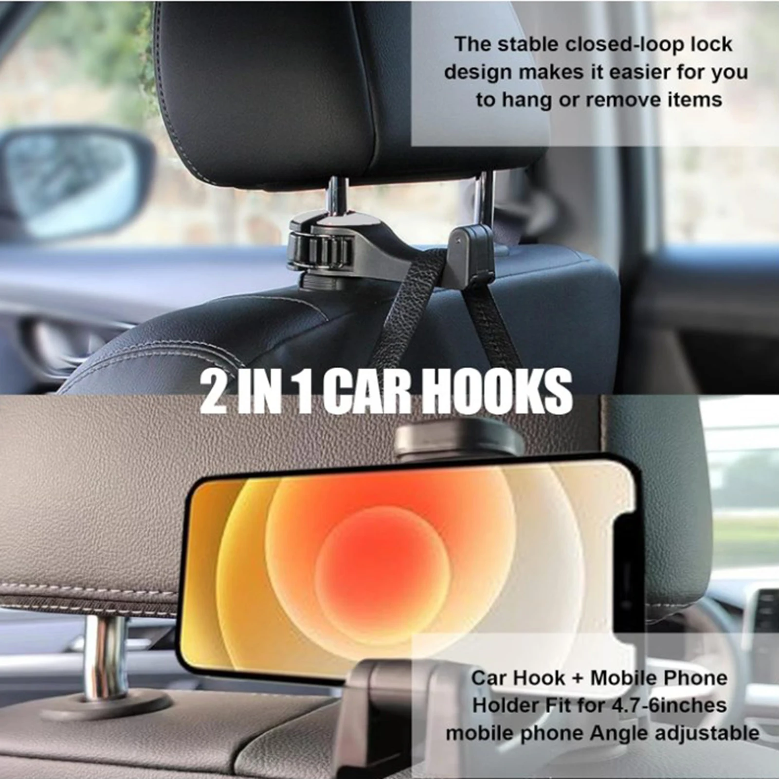 In-Car Headrest Hook Phone Holder Multifunctional Vehicle Back Seat Hook Phone Holder Gift for Friends Family Neighbors