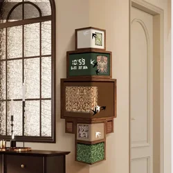Antique Living Room Decorative Painting Retro Corner Double-sided Wall Decor Clock Creative Art Mural Corner Electronic Clock