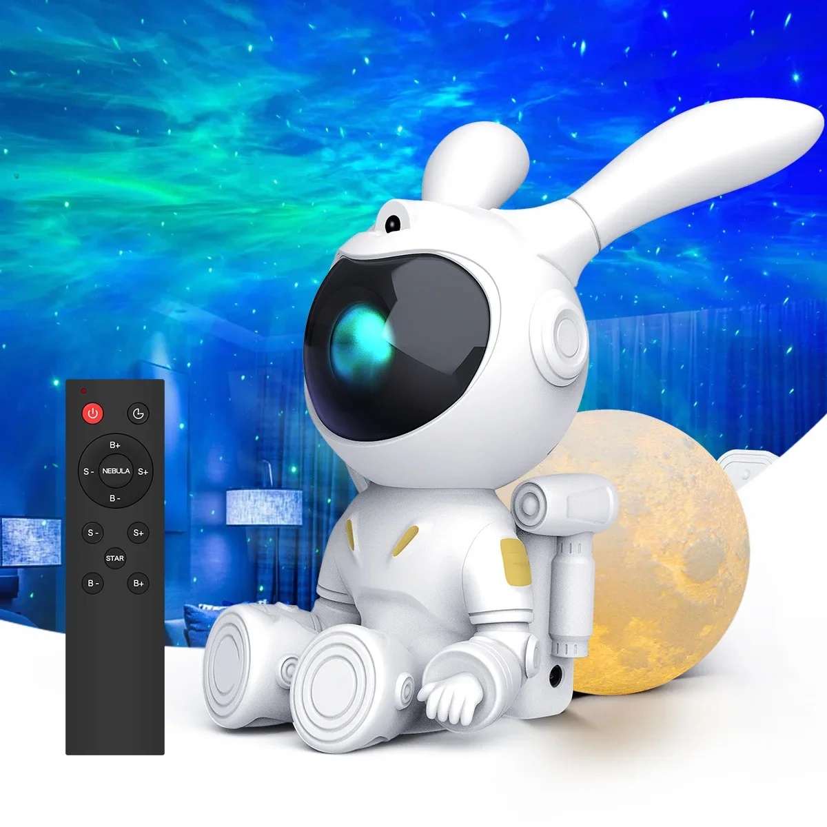 

Space Rabbit Lunar Starry Night Projection Lamp for Bedroom Bedside Night Light for Home Theatre Ceiling Decor Galaxy Projector