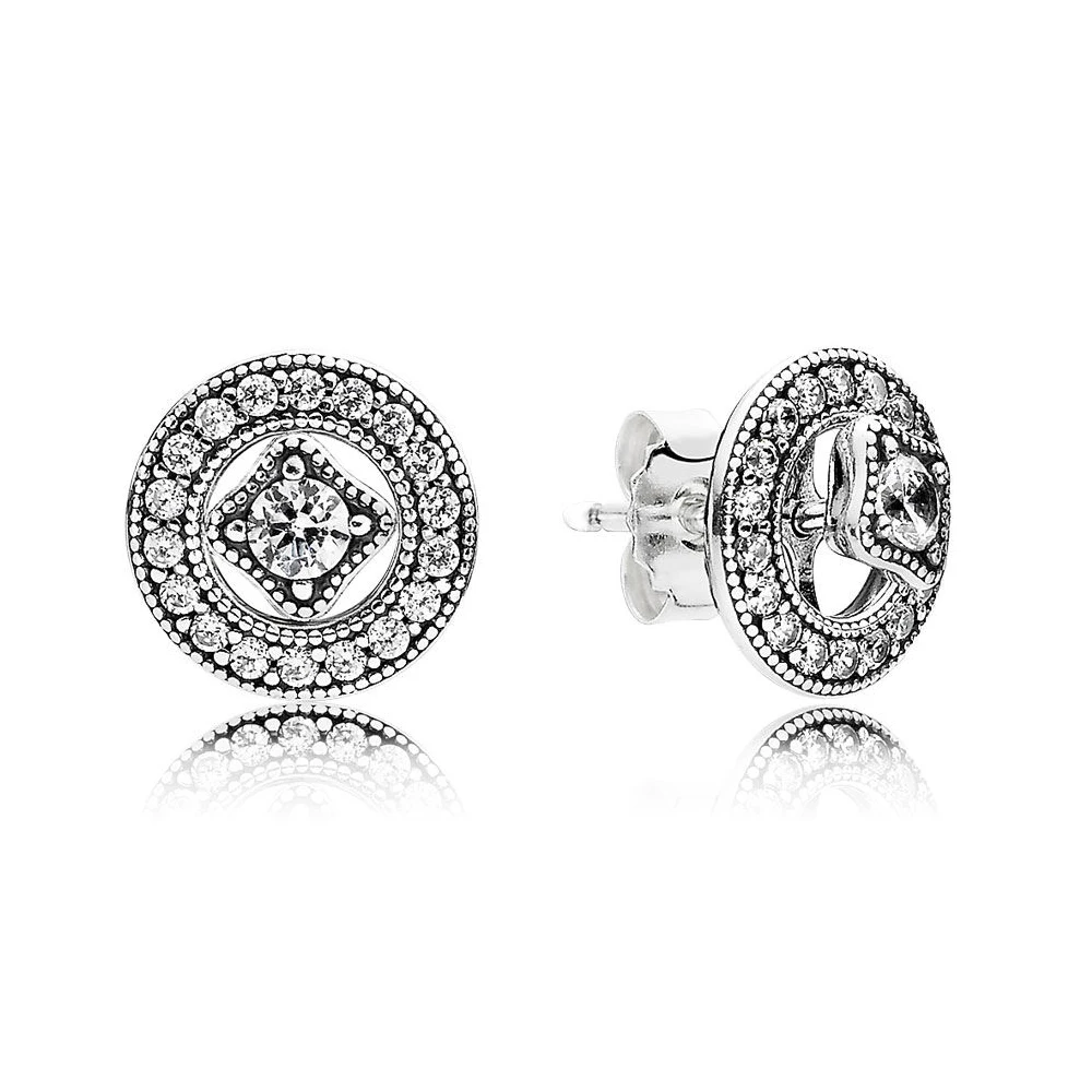 925 Sterling Silver Majestic Feathers Geometric Lines Interlinked Circles Tiara Fashion Stud Earrings For Women Gift DIY Jewelry