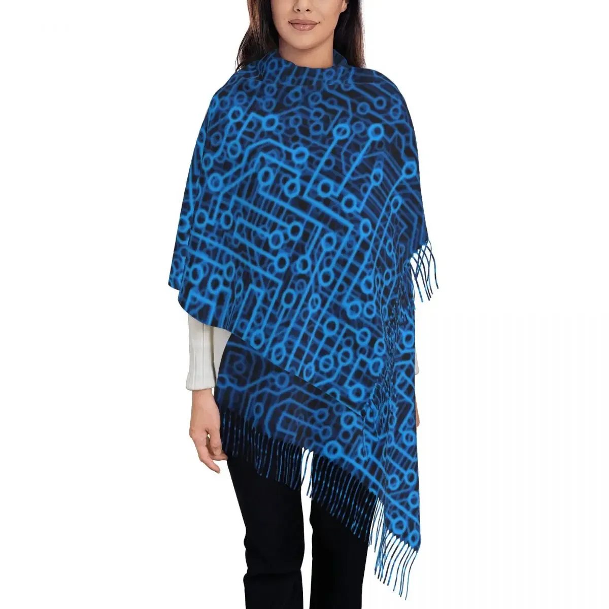 Large Reboot Blue Computer Board Scarves Winter Fall Thick Warm Tassel Shawl Wraps Cpu Science Hacker Programmer Scarf