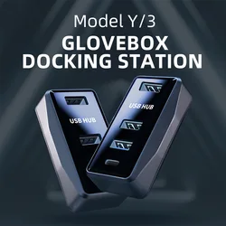 Koncentrator USB Glovebox do Tesli Model 3/Y 2021-2023 Cyfrowy wyświetlacz Rozdzielacz Stacja dokująca Rozdzielanie danych do modelu 3 Highland