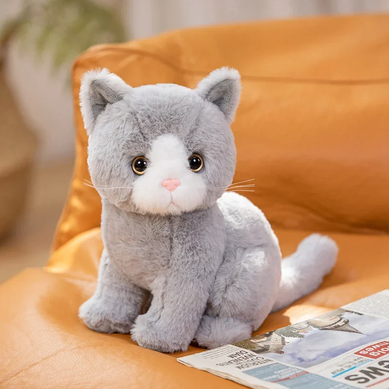 Peluche De Gato Realista Gris – 30 Cm De Tamaño Natural, Estilo American Shorthair