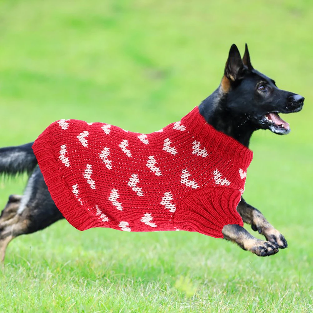 

Dog Sweater Heart Pattern Turtleneck Size L Thick Warm Puppy Sweater Winter Clothes Durable Cozy Dog Clothing Pet Accessory