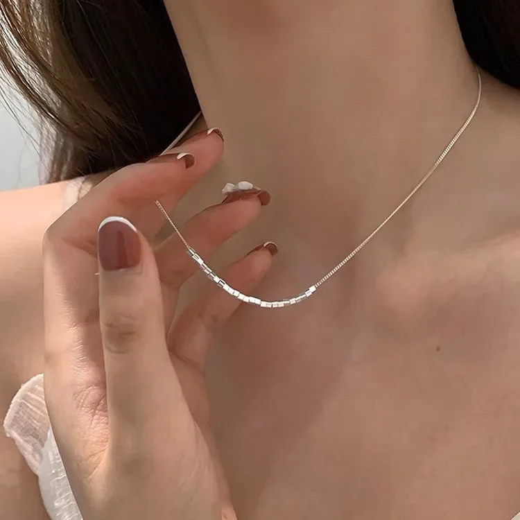 Simple Block Clavicle Chain Necklace for Women Fashion Jewelry Minimalist Accessories