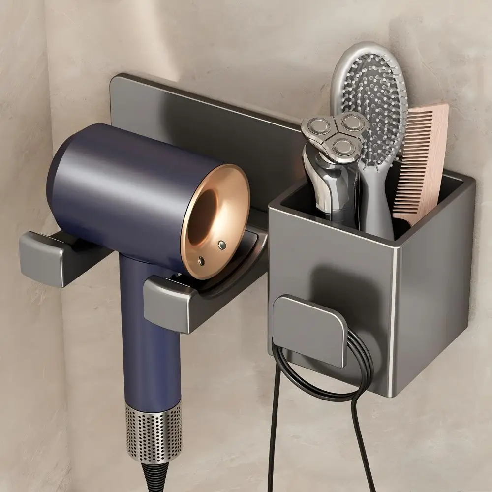 

Настенный держатель для фена без сверления, экономия места, полка для фена, прочный многофункциональный держатель для вентилятора