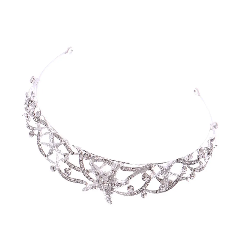 

Bridal Sea Star Headband Fully Diamond Silver Crown Hair Band Wedding Beach Party Anniversary Holiday Fashion Hair Accessories