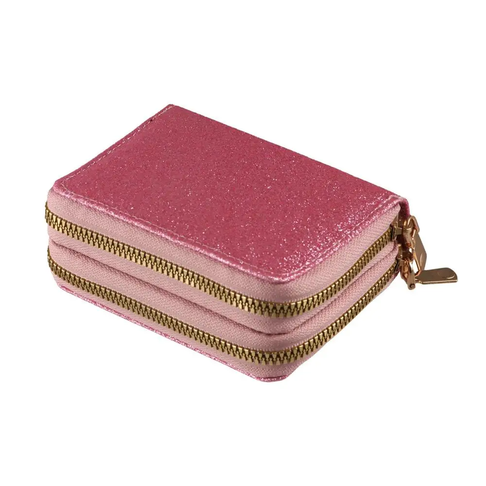 

Solid Color Women Card Bag Luxury Multi-card Slot Starry Shiny Wallet ID Bank Credit Card Double Zipper Accordion Card Holder