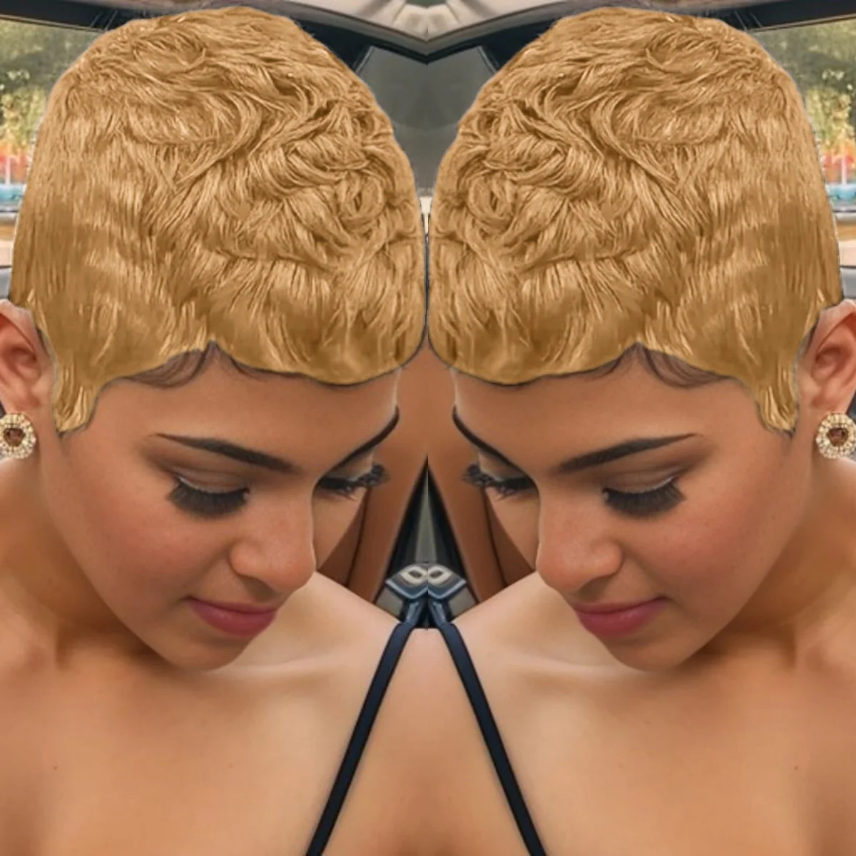 짧은 픽시컷 가발 브라질리언 생인모 스트레이트 풀머신메이드 가발 착용 간편