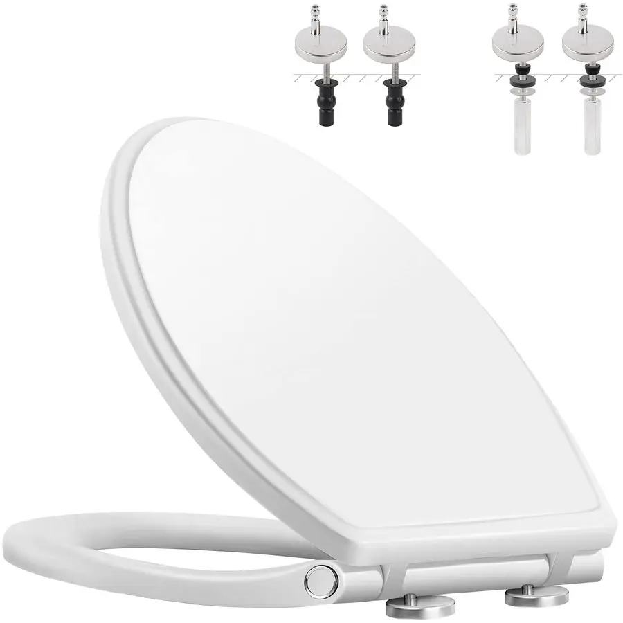

Premium Elongated Toilet Seat with CoverOval Quiet Close, OneClick to Quick Release, Easy Installation Never Loosen Hinge, Slow