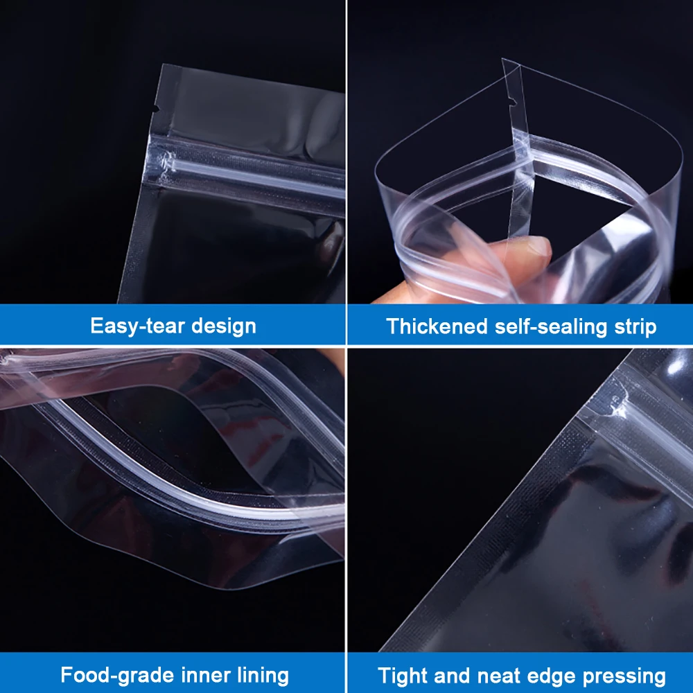 Transparent Zip Lock Bag, Food Packaging Zipper Pouches with Tear Notch for Gifts Snacks and Sundries, 100 PCS/Lot