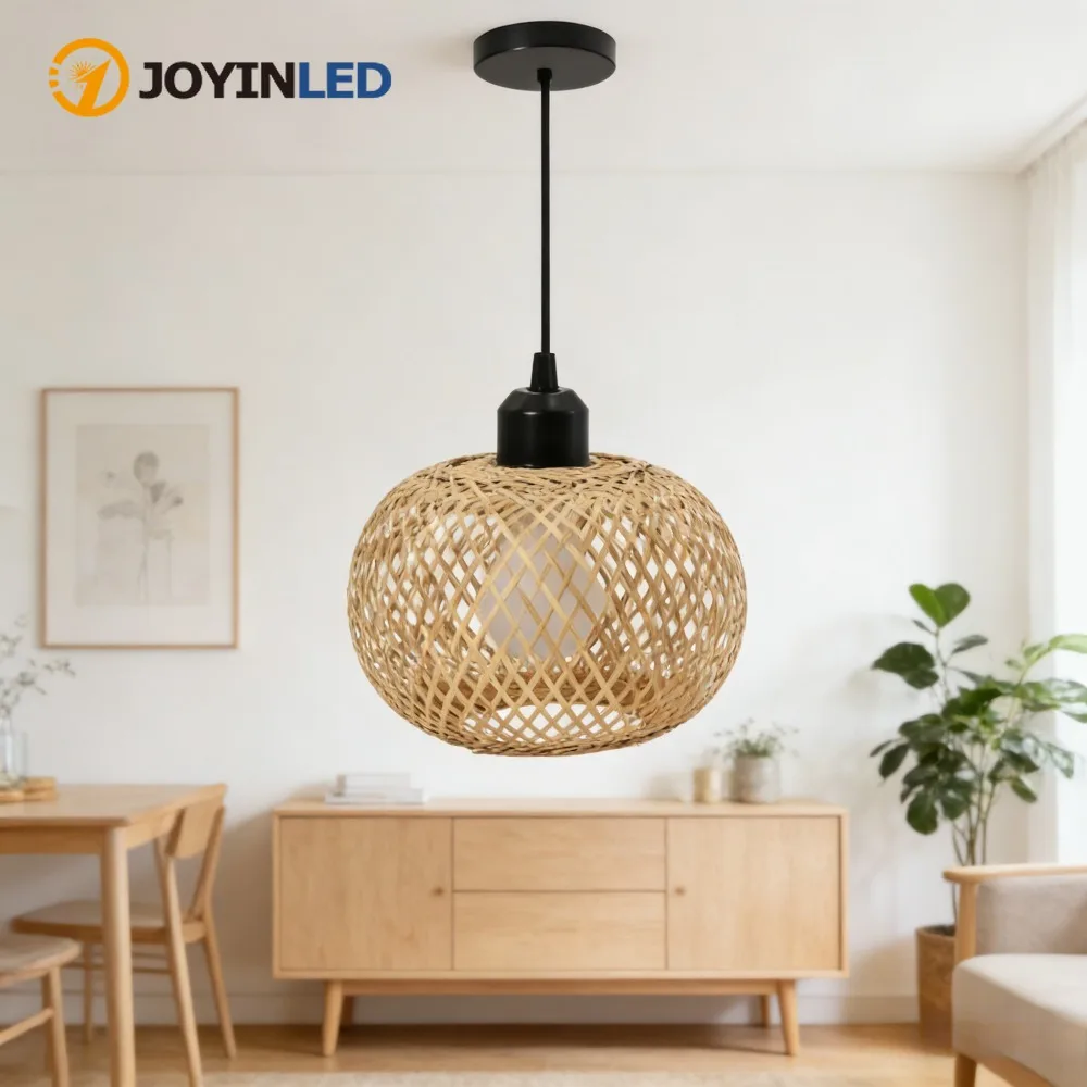 

JOYINLED бамбуковый подвесной светильник, люстра из натурального ротанга E27, ручное вязание, кафе, ресторан, декор для гостиной, подвесной светильник для дома