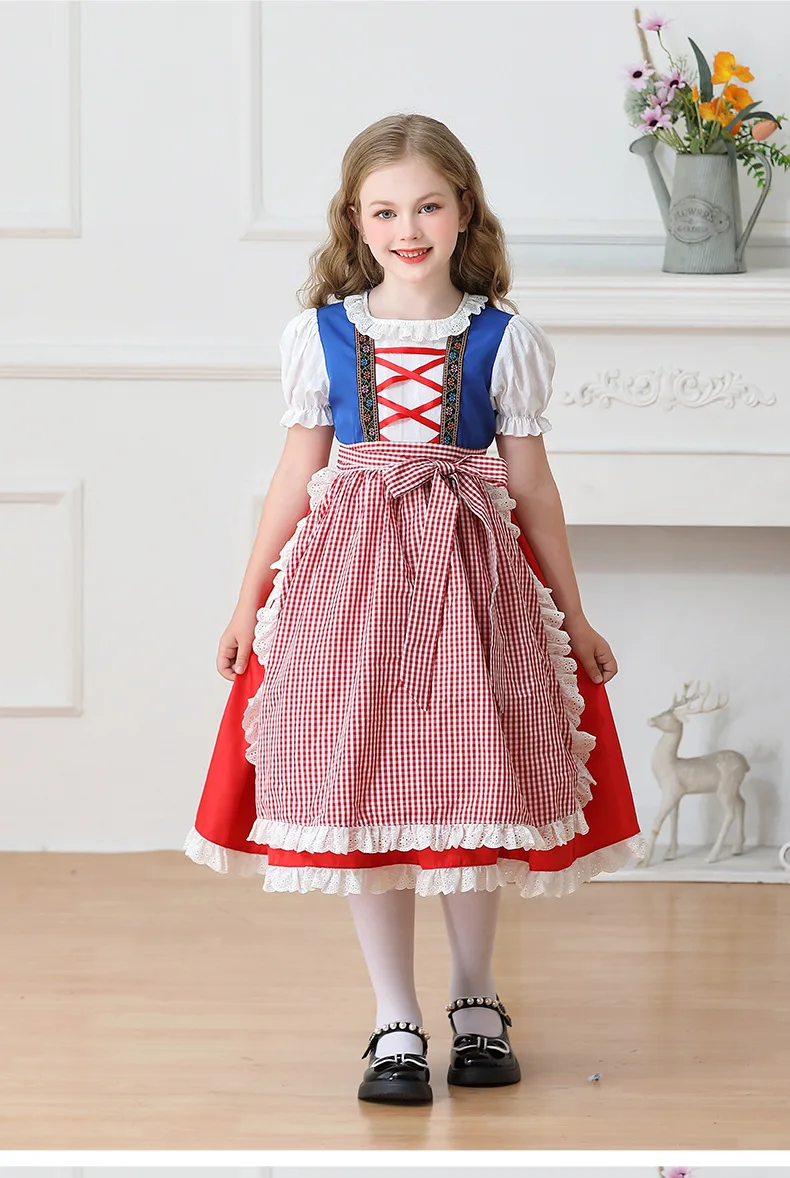 Kinder Karnevalskostüm München Oktoberfest Mädchenkostüm Klassisches Alpen-Landkostüm Mädchen Paradekostüm Cosplay Festliches Kleid Party – Detail 11