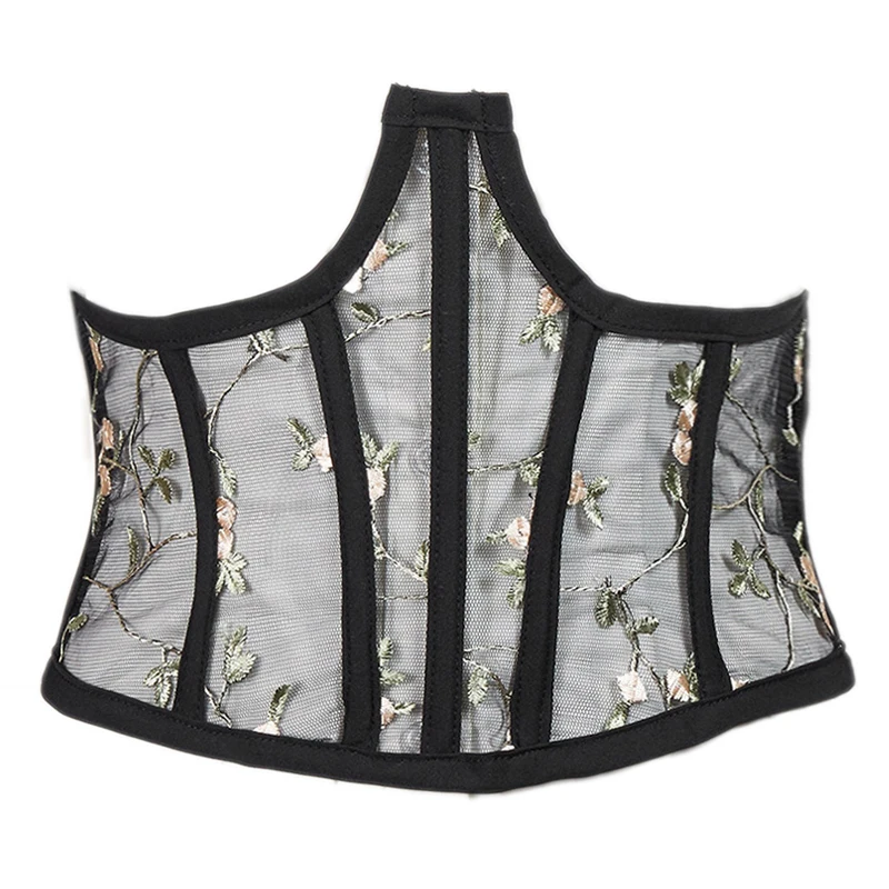 Mesh Embroidery Lace Corset Floral Bustier Bandage Underbust Corsets Fashion Vintage Waist Belt Female Tank Tops Sexy Lingerie