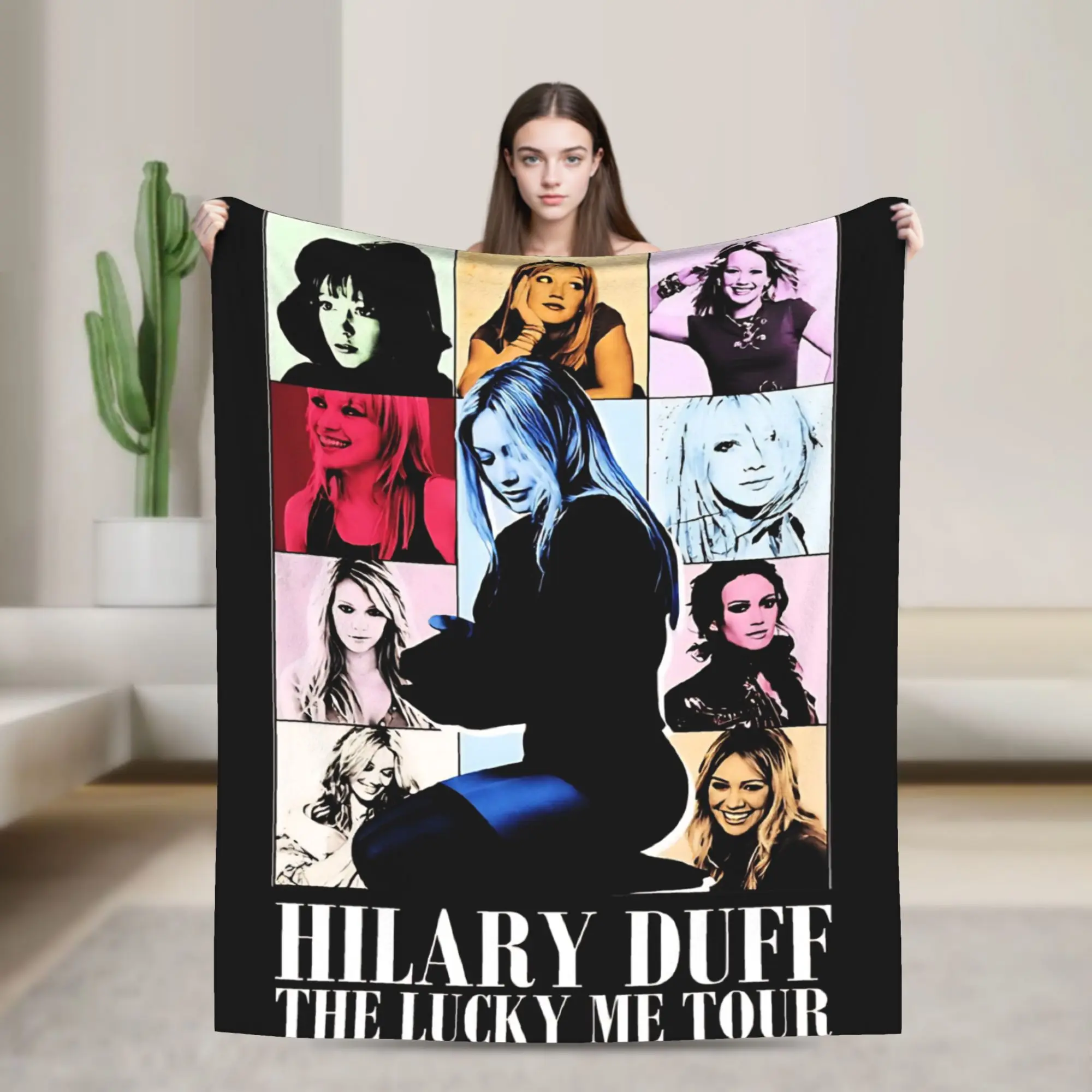 Hilary Duff Eras Lucky Me Tour Warm Soft Blanket  Travel Office Plush Throw Blanket Couch Chair Flannel Bedspread Sofa Bed Cover