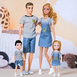 1/6  FamilyDoll Toy Set of 4 People Mom Dad Kids 30cm Barbies Doll Full Set With Clothes for Education Birthday Gift