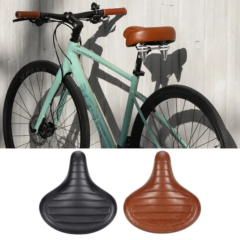 Soft Wide Bicycle Saddle Comfortable Bike Seat Vintage Bicycle PU Saddle Pad Waterproof Shock Absorption bicycle Parts Accessory