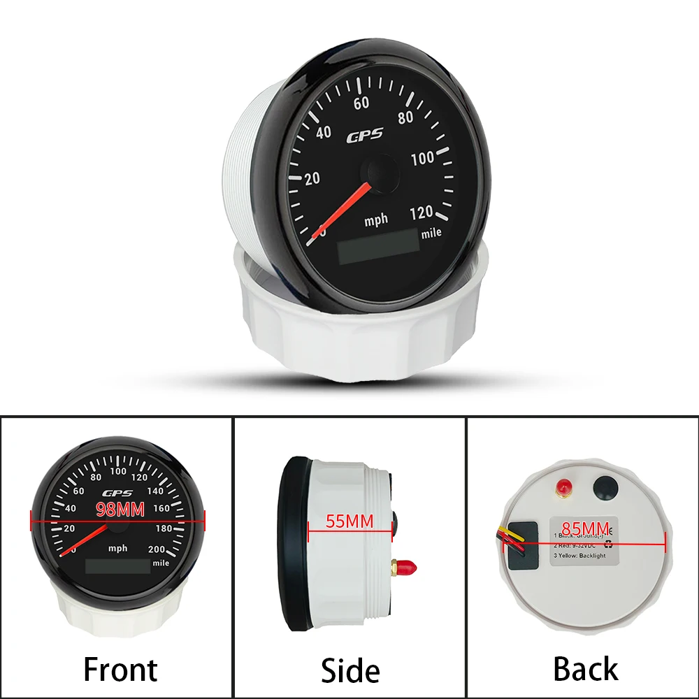 عداد السرعة Rhaxel 85mm GPS 30KM/H 80MPH 200MPH عداد المسافات مع 7 ألوان خلفية 12 فولت 24 فولت لأوعية الدراجات النارية في السيارة