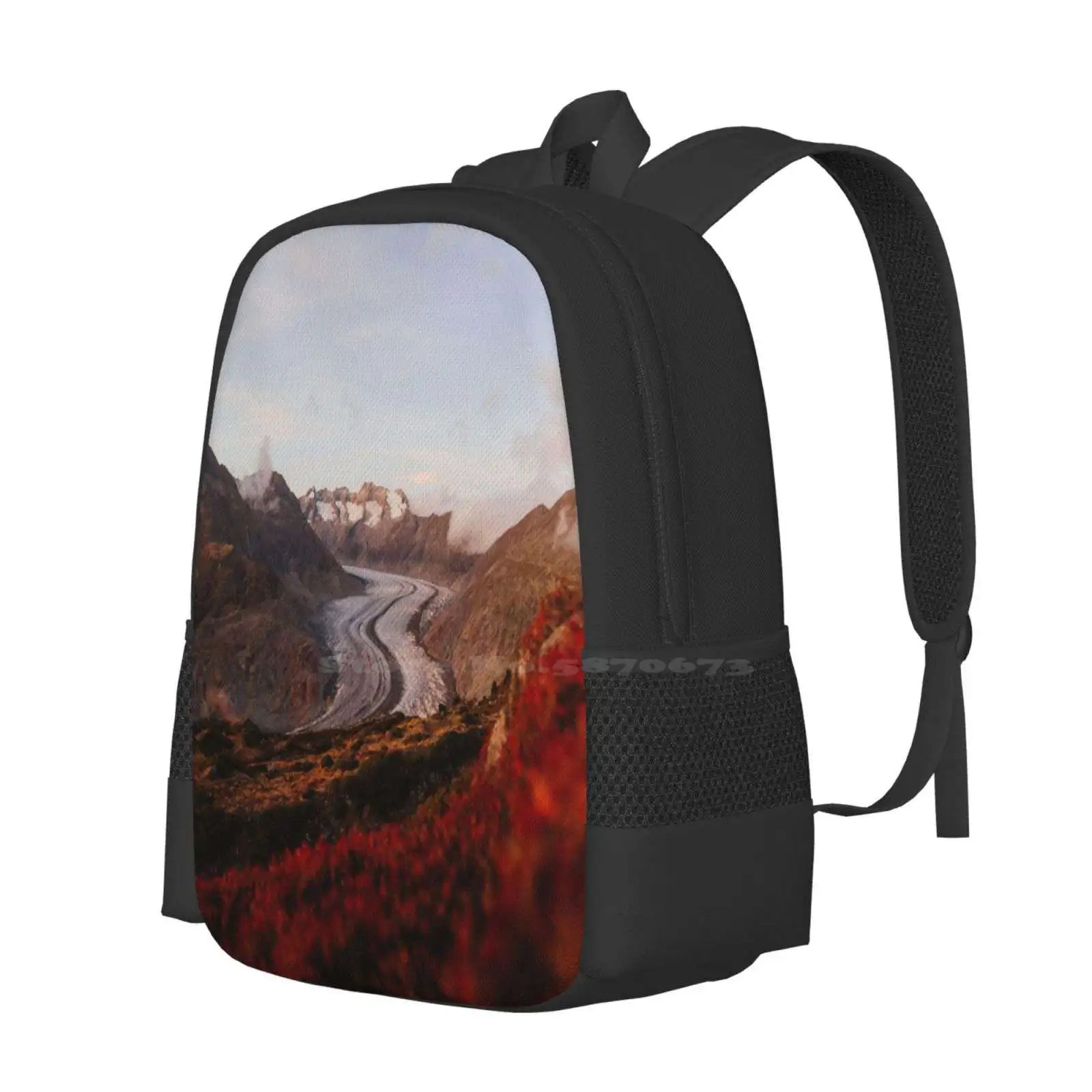 Glacier In Switzerland Hot Sale Backpack Fashion Bags Glacier Nature Outdoors Landscape Autumn Fall Red Hiking Switzerland Alps