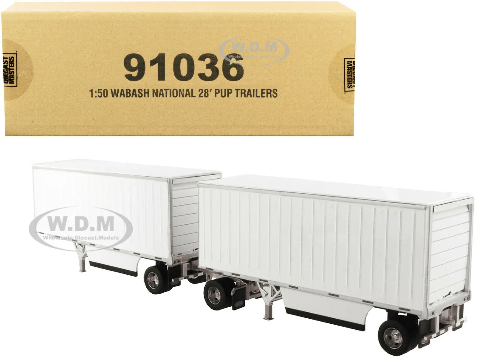 

WABASH NATIONAL 28' DOUBLE PUP TRAILERS WHITE 1/50 MODEL DIECAST MASTERS 91036