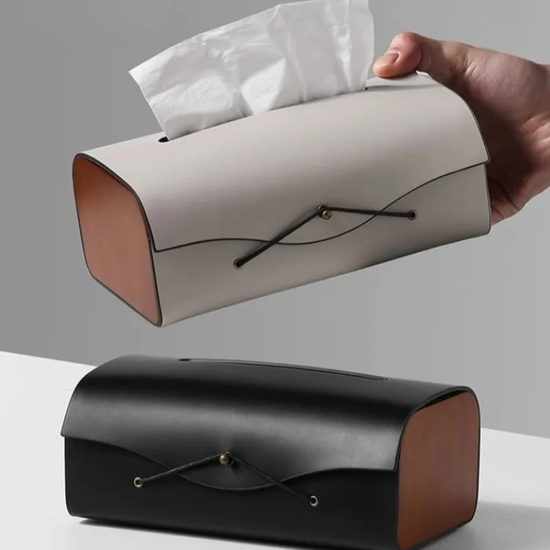 Creative Interlocking Tissue Box Korean PU Leather Wooden Paper Drawer Living Room Coffee Table Napkin Storage Box Ornaments