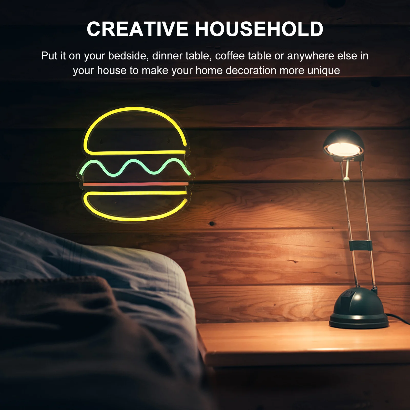 

Burger Shaped LED Modeling Light USB Night Lamp PVC Material Durable Bedroom Living Room Study Office Wall Decor Neon Signs