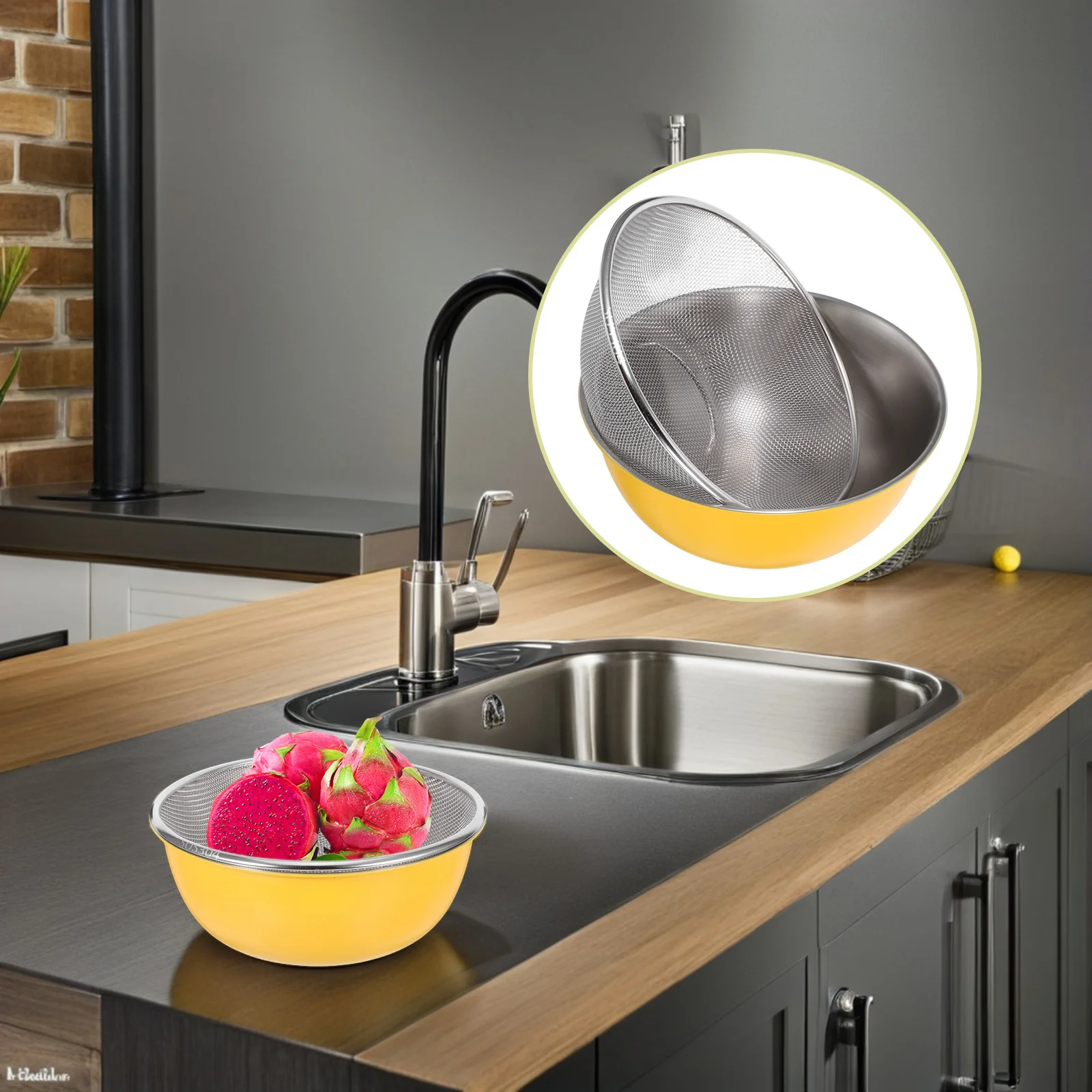 

2pcs Stainless Steel Draining Basket For Washing Veggie Fruit Rice Cooked Pasta Kitchen Sink Accessories Large Capacity